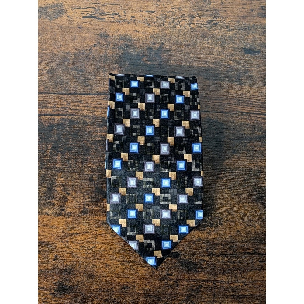 KILBURNE & FINCH Tie‎ Contemporary Geometric w/Smart Squares Silk Brown 60"